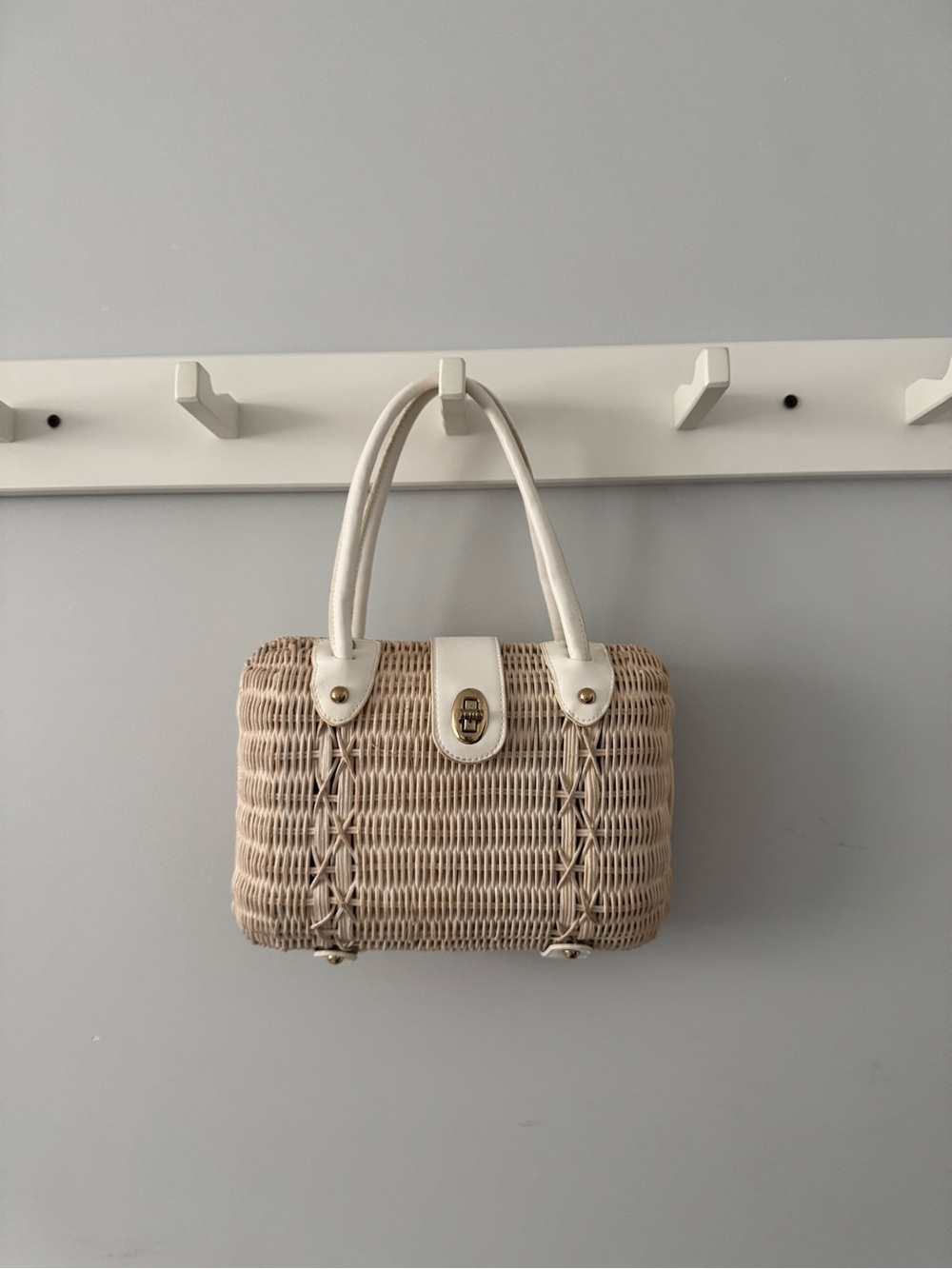 Topshop Beige Woven Tote with Cream Handles